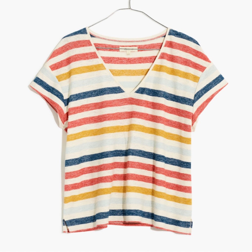 Madewell Skyline V Neck Tee in Jay Stripe XS